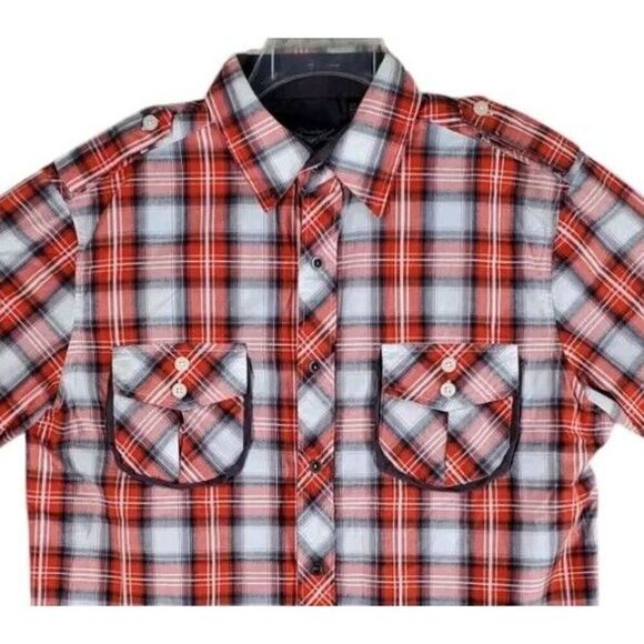 Fender Western Plaid Shirt Mens M Orange White Snap Button Rock Roll Religion LS - Picture 1 of 16